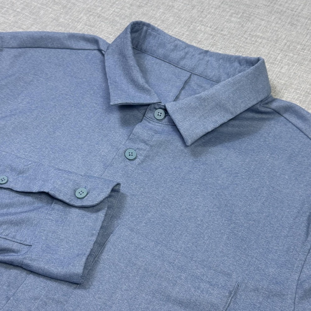 Lululemon Button-Up Shirt Mens XL Blue Twill Long‎ Sleeve Collared Pocket